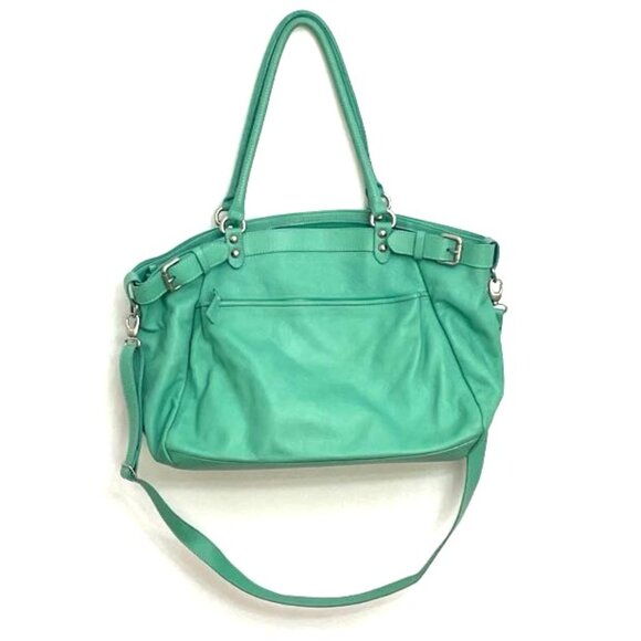 Garnet Hill Leather Purse Bag Green Italy Double Handles & Shoulder Strap - Picture 1 of 11